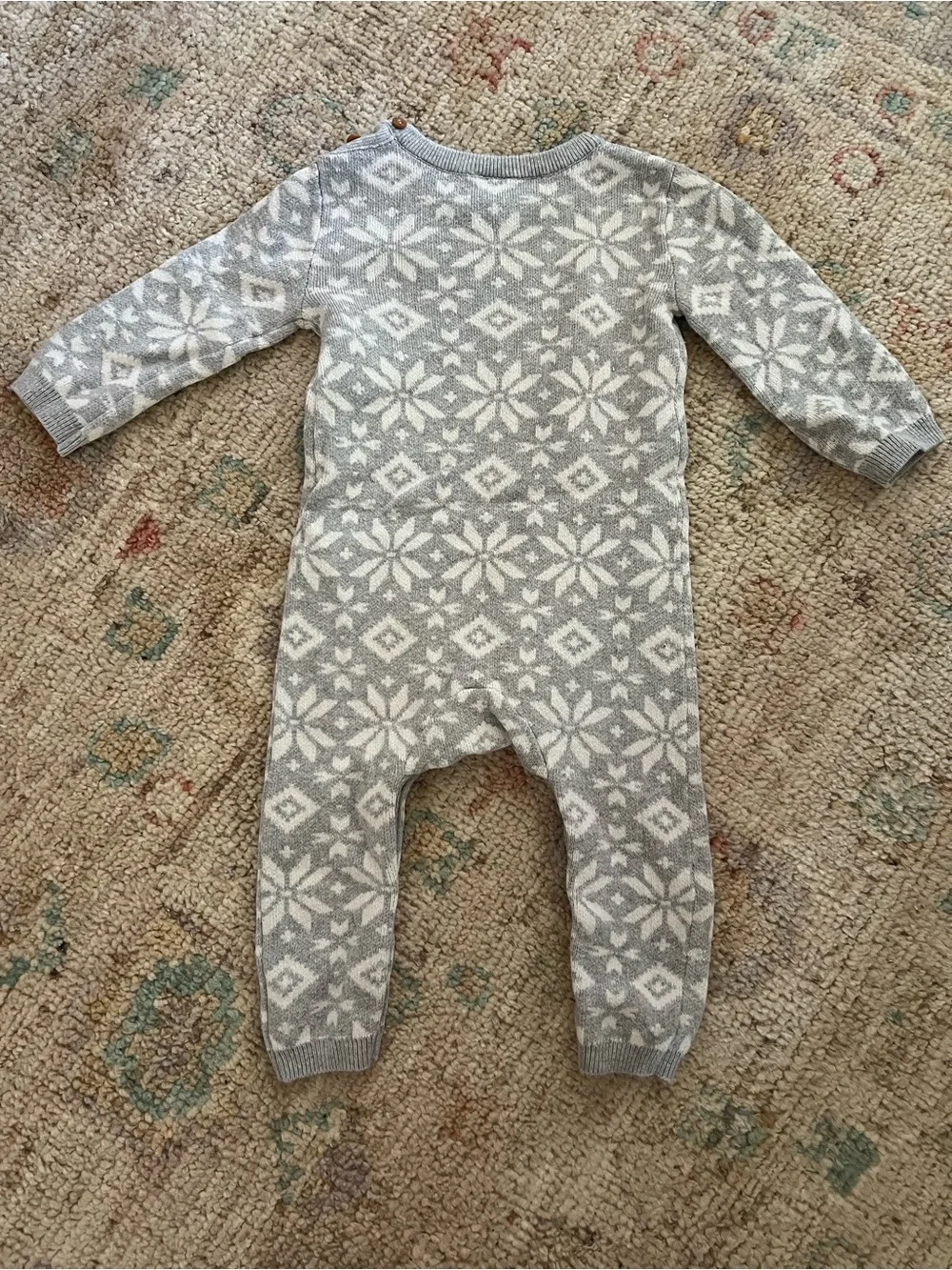 Nordstrom Baby Fair Isle Sweater Knit Romper | 12 Months | Gray Snowflake